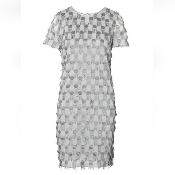 NEW Banana Republic Fringe Dot Shift Silver Gray Short Sleeve Dress Size 6 - Picture 1 of 7